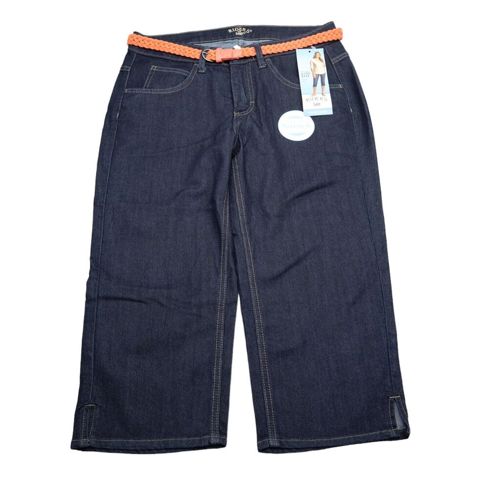 Lee Riders Jeans Womens 8 M Blue 31 x 20 Denim Capri Belted Mid Rise Stretch New